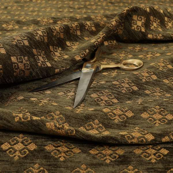 Jaipur Designer Diamond Pattern In Green Gold Colour Furnishing Fabric CTR-06 - Roman Blinds