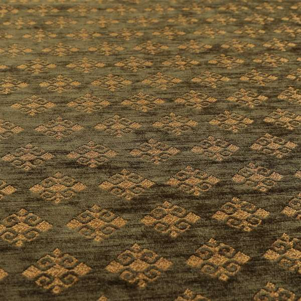 Jaipur Designer Diamond Pattern In Green Gold Colour Furnishing Fabric CTR-06 - Made To Measure Curtains