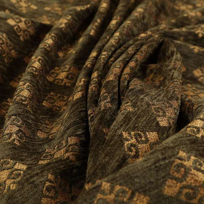 Jaipur Designer Diamond Pattern In Green Gold Colour Furnishing Fabric CTR-06