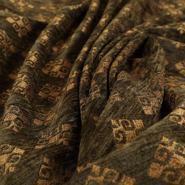 Jaipur Designer Diamond Pattern In Green Gold Colour Furnishing Fabric CTR-06 - Made To Measure Curtains