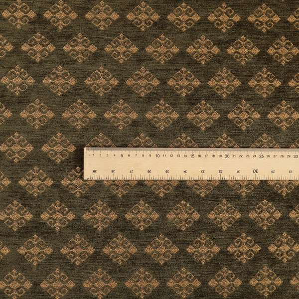 Jaipur Designer Diamond Pattern In Green Gold Colour Furnishing Fabric CTR-06 - Made To Measure Curtains