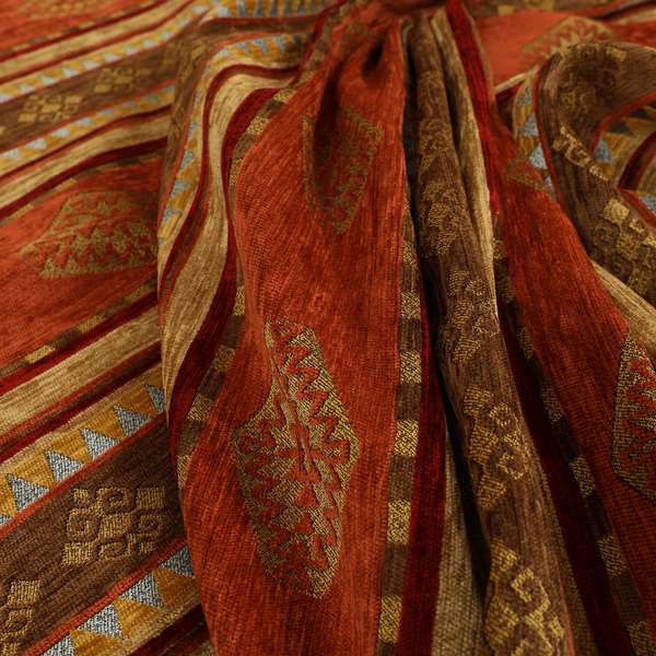 Jaipur Designer Kilim Aztec Pattern With Stripes In Orange Red Gold Colour Furnishing Fabric CTR-07 - Handmade Cushions