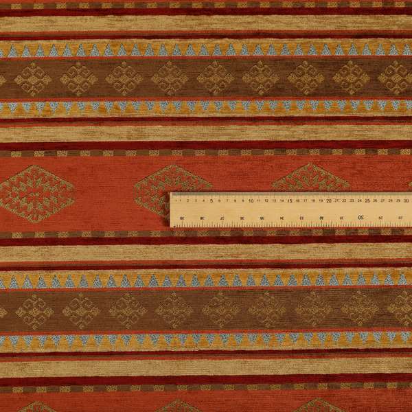 Jaipur Designer Kilim Aztec Pattern With Stripes In Orange Red Gold Colour Furnishing Fabric CTR-07 - Roman Blinds