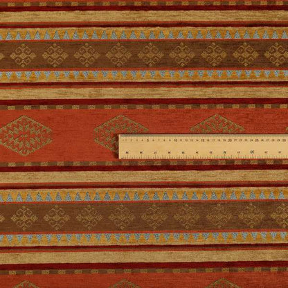 Jaipur Designer Kilim Aztec Pattern With Stripes In Orange Red Gold Colour Furnishing Fabric CTR-07