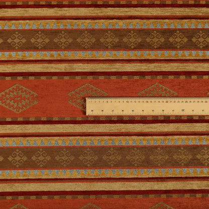 Jaipur Designer Kilim Aztec Pattern With Stripes In Orange Red Gold Colour Furnishing Fabric CTR-07 - Handmade Cushions