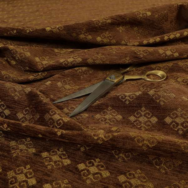 Jaipur Designer Diamond Pattern In Brown Gold Colour Furnishing Fabric CTR-08 - Roman Blinds