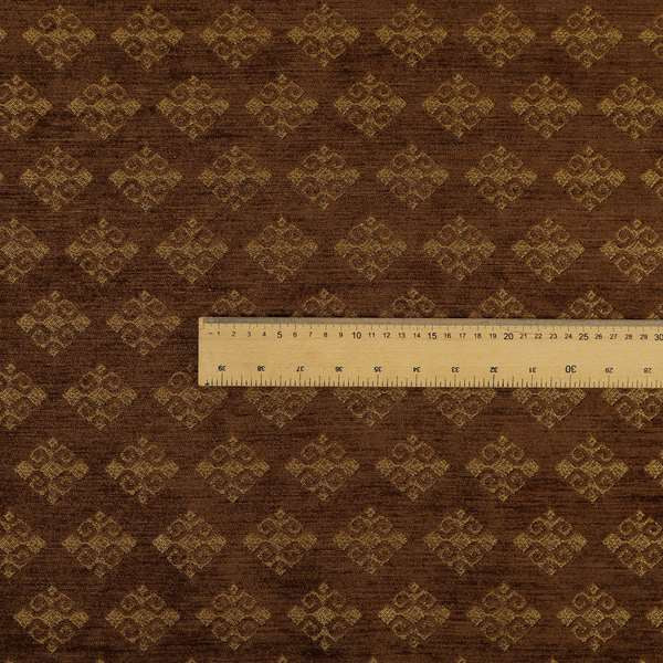 Jaipur Designer Diamond Pattern In Brown Gold Colour Furnishing Fabric CTR-08 - Roman Blinds