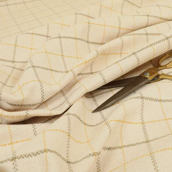 Bainbridge Woven Tartan Pattern In White Yellow Colour Interior Fabric CTR-09 - Made To Measure Curtains