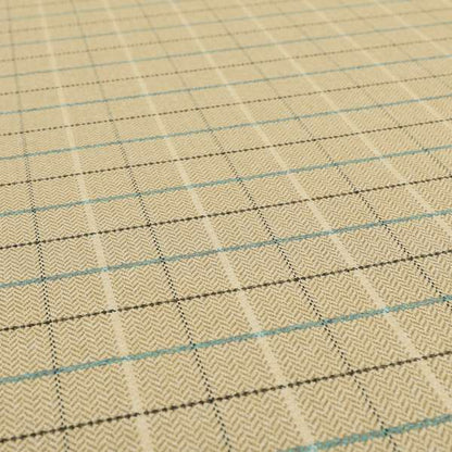 Bainbridge Woven Tartan Pattern In Beige Blue Colour Interior Fabric CTR-10