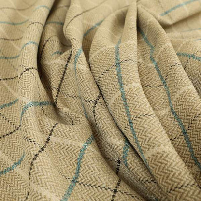 Bainbridge Woven Tartan Pattern In Beige Blue Colour Interior Fabric CTR-10 - Handmade Cushions