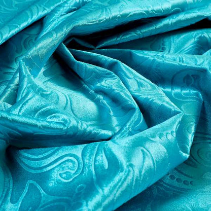 Delight Shiny Floral Embossed Pattern Velvet Fabric In Teal Blue Colour Upholstery Fabric CTR-100 - Roman Blinds