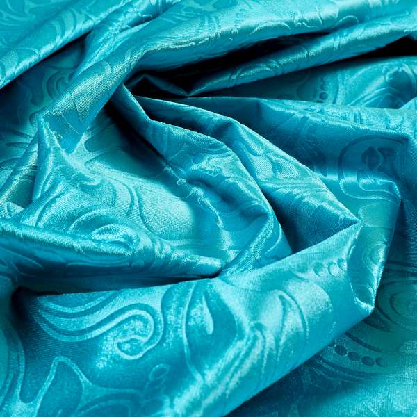 Delight Shiny Floral Embossed Pattern Velvet Fabric In Teal Blue Colour Upholstery Fabric CTR-100