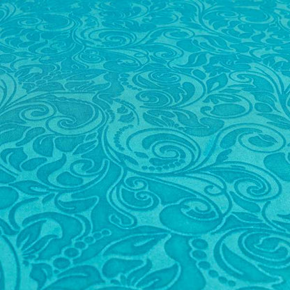 Delight Shiny Floral Embossed Pattern Velvet Fabric In Teal Blue Colour Upholstery Fabric CTR-100 - Roman Blinds