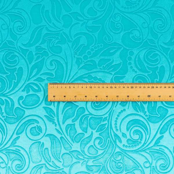 Delight Shiny Floral Embossed Pattern Velvet Fabric In Teal Blue Colour Upholstery Fabric CTR-100 - Roman Blinds