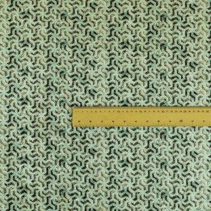 Glamour Geometric Collection Print Velvet Upholstery Fabric Blue Brown Lock Pattern CTR-1000 - Roman Blinds