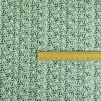 Glamour Geometric Collection Print Velvet Upholstery Fabric Blue Grey Lock Pattern CTR-1001