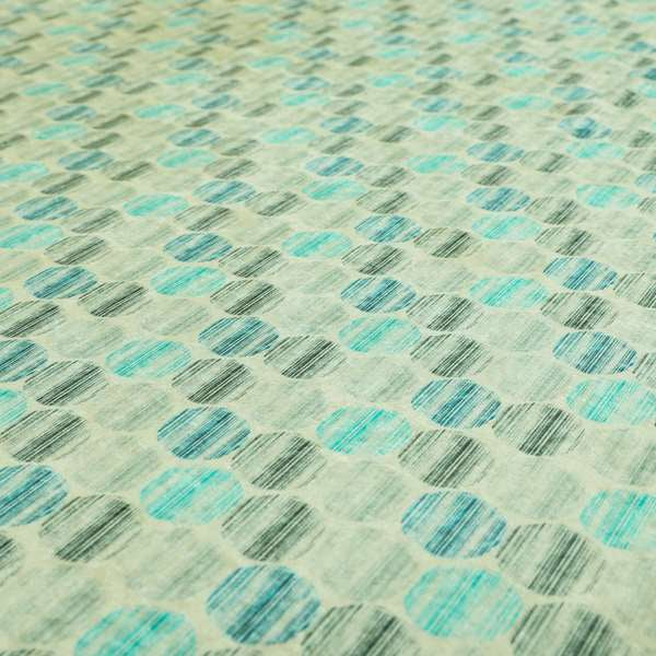Glamour Geometric Collection Print Velvet Upholstery Fabric Blue Grey Round Modern Pattern CTR-1002