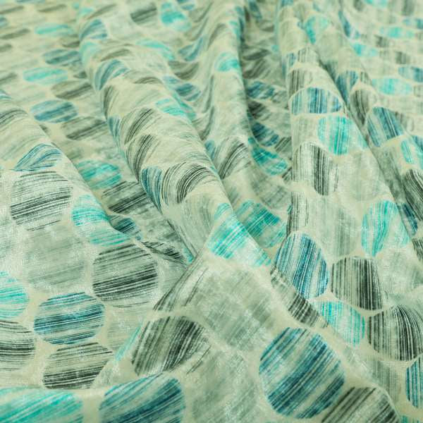 Glamour Geometric Collection Print Velvet Upholstery Fabric Blue Grey Round Modern Pattern CTR-1002 - Roman Blinds