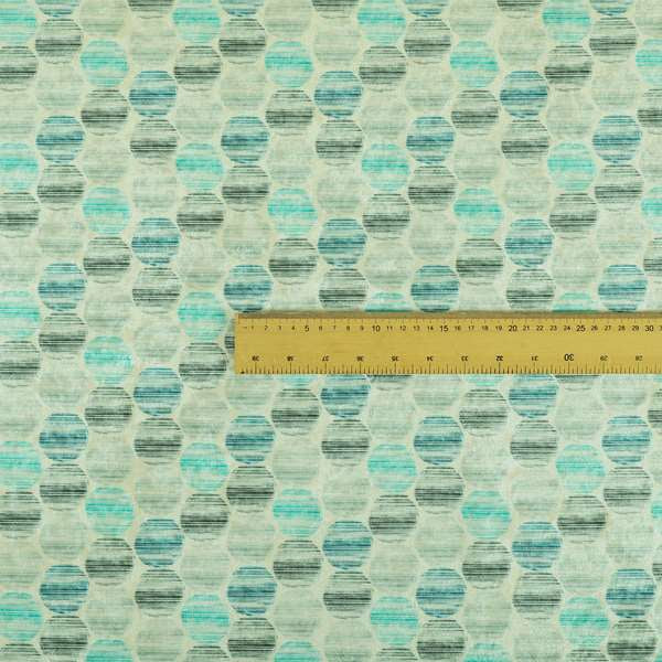 Glamour Geometric Collection Print Velvet Upholstery Fabric Blue Grey Round Modern Pattern CTR-1002 - Roman Blinds