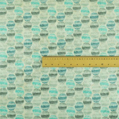 Glamour Geometric Collection Print Velvet Upholstery Fabric Blue Grey Round Modern Pattern CTR-1002 - Roman Blinds