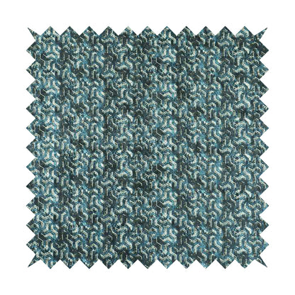 Glamour Geometric Collection Print Velvet Upholstery Fabric Navy Blue Grey Lock Pattern CTR-1003 - Made To Measure Curtains