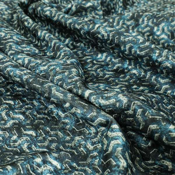 Glamour Geometric Collection Print Velvet Upholstery Fabric Navy Blue Grey Lock Pattern CTR-1003 - Handmade Cushions