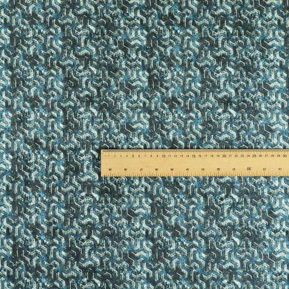 Glamour Geometric Collection Print Velvet Upholstery Fabric Navy Blue Grey Lock Pattern CTR-1003 - Roman Blinds