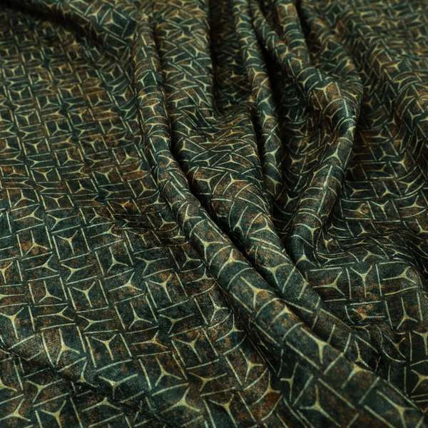 Glamour Geometric Collection Print Velvet Upholstery Fabric Brown Small Tribal Sign Pattern CTR-1004 - Roman Blinds