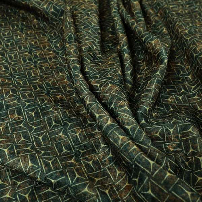 Glamour Geometric Collection Print Velvet Upholstery Fabric Brown Small Tribal Sign Pattern CTR-1004 - Made To Measure Curtains