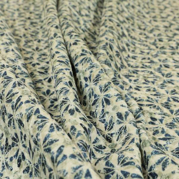 Glamour Geometric Collection Print Velvet Upholstery Fabric Blue Silver Small Pattern CTR-1005 - Roman Blinds