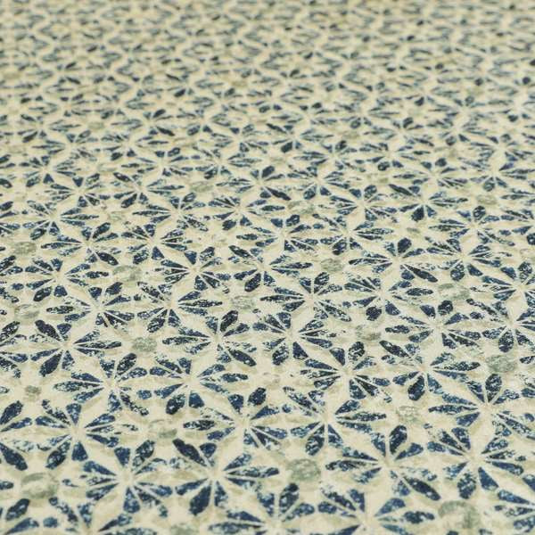 Glamour Geometric Collection Print Velvet Upholstery Fabric Blue Silver Small Pattern CTR-1005 - Roman Blinds