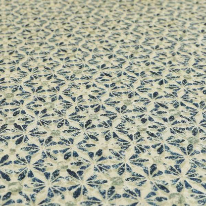 Glamour Geometric Collection Print Velvet Upholstery Fabric Blue Silver Small Pattern CTR-1005 - Roman Blinds