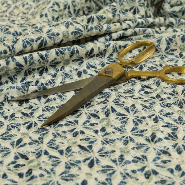 Glamour Geometric Collection Print Velvet Upholstery Fabric Blue Silver Small Pattern CTR-1005 - Made To Measure Curtains