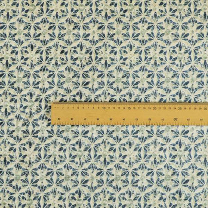 Glamour Geometric Collection Print Velvet Upholstery Fabric Blue Silver Small Pattern CTR-1005 - Roman Blinds