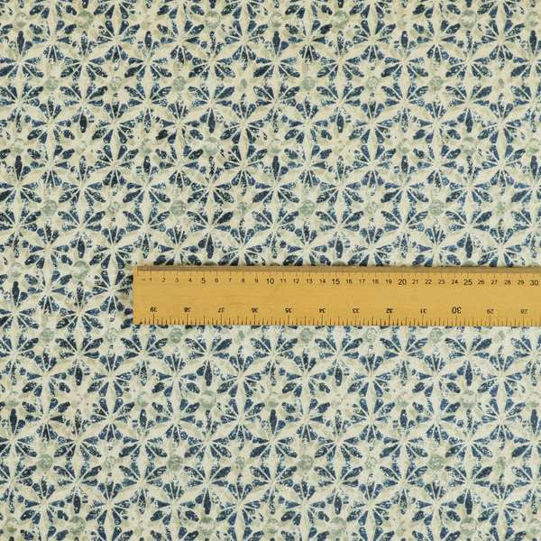 Glamour Geometric Collection Print Velvet Upholstery Fabric Blue Silver Small Pattern CTR-1005 - Made To Measure Curtains