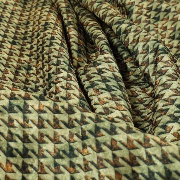 Glamour Geometric Collection Print Velvet Upholstery Fabric Brown Small Houndstooth Pattern CTR-1007 - Roman Blinds