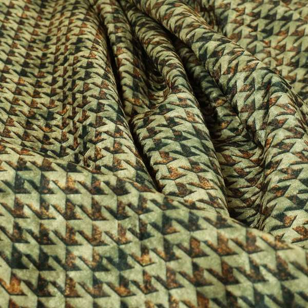 Glamour Geometric Collection Print Velvet Upholstery Fabric Brown Small Houndstooth Pattern CTR-1007