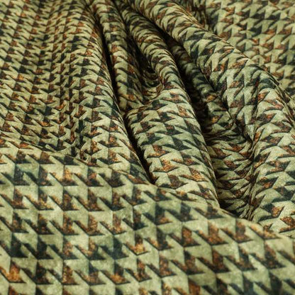 Glamour Geometric Collection Print Velvet Upholstery Fabric Brown Small Houndstooth Pattern CTR-1007 - Made To Measure Curtains