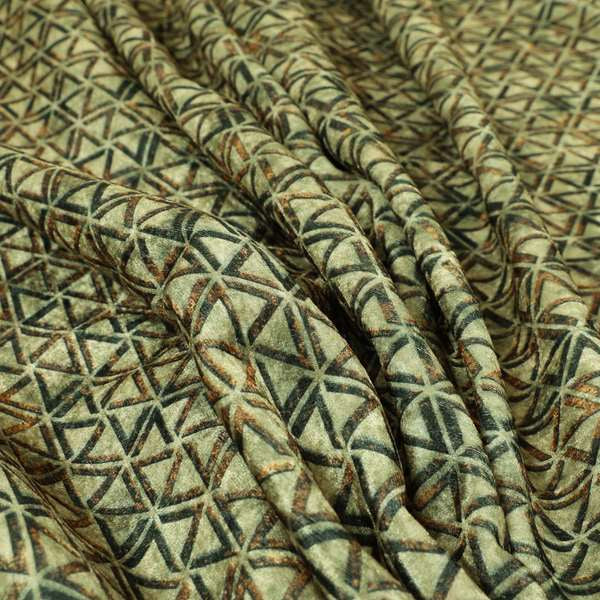 Glamour Geometric Collection Print Velvet Upholstery Fabric Brown Small Pattern CTR-1008 - Roman Blinds