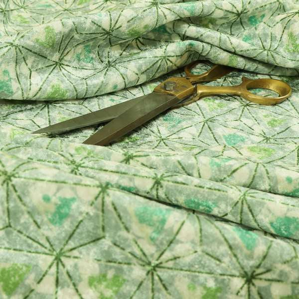 Glamour Geometric Collection Print Velvet Upholstery Fabric Shades Of Green Triangle Geometric Pattern CTR-1009 - Roman Blinds