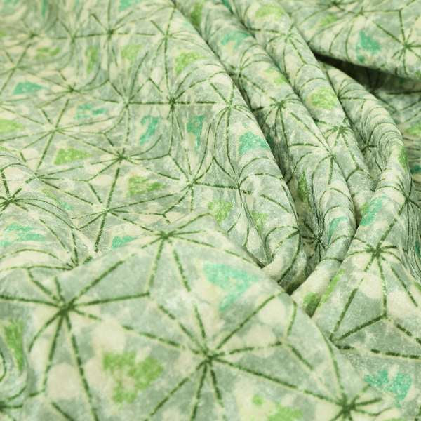 Glamour Geometric Collection Print Velvet Upholstery Fabric Shades Of Green Triangle Geometric Pattern CTR-1009 - Handmade Cushions