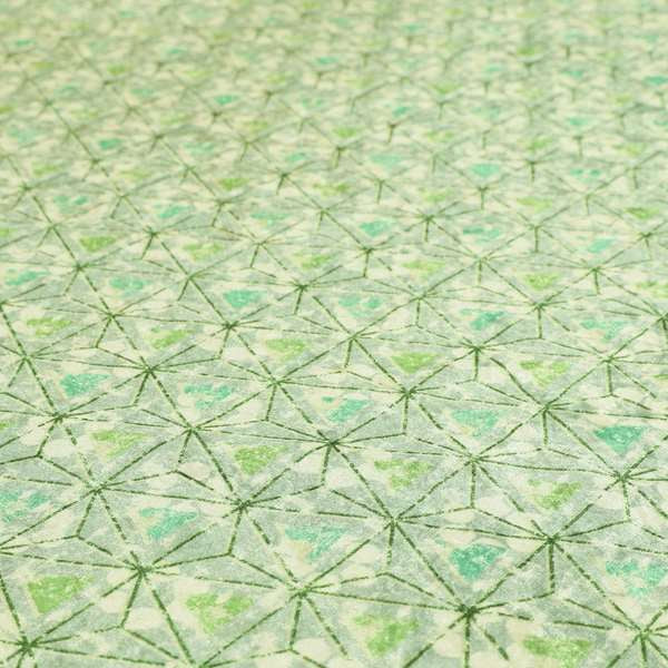 Glamour Geometric Collection Print Velvet Upholstery Fabric Shades Of Green Triangle Geometric Pattern CTR-1009 - Handmade Cushions