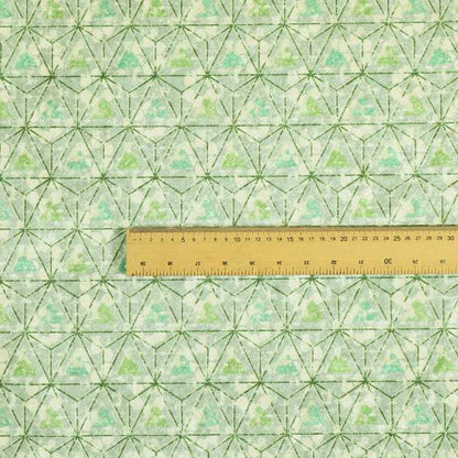 Glamour Geometric Collection Print Velvet Upholstery Fabric Shades Of Green Triangle Geometric Pattern CTR-1009 - Roman Blinds