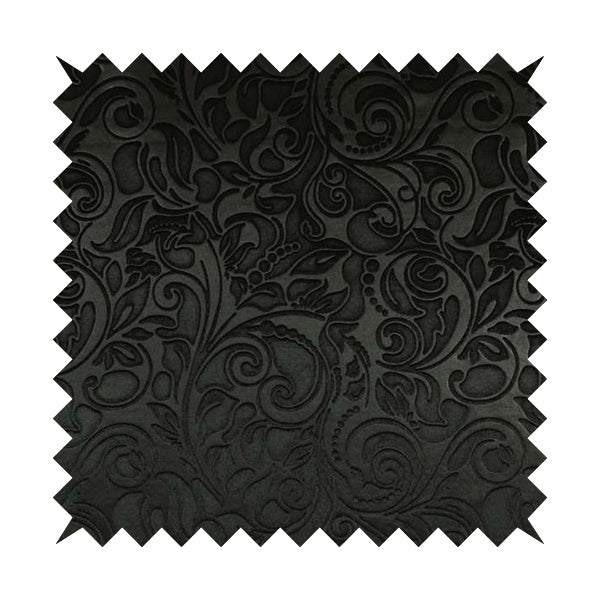 Delight Shiny Floral Embossed Pattern Velvet Fabric In Black Colour Upholstery Fabric CTR-101 - Roman Blinds