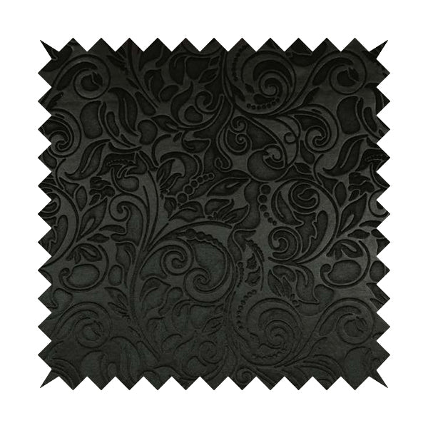 Delight Shiny Floral Embossed Pattern Velvet Fabric In Black Colour Upholstery Fabric CTR-101 - Made To Measure Curtains