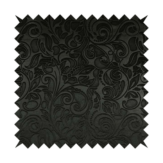 Delight Shiny Floral Embossed Pattern Velvet Fabric In Black Colour Upholstery Fabric CTR-101