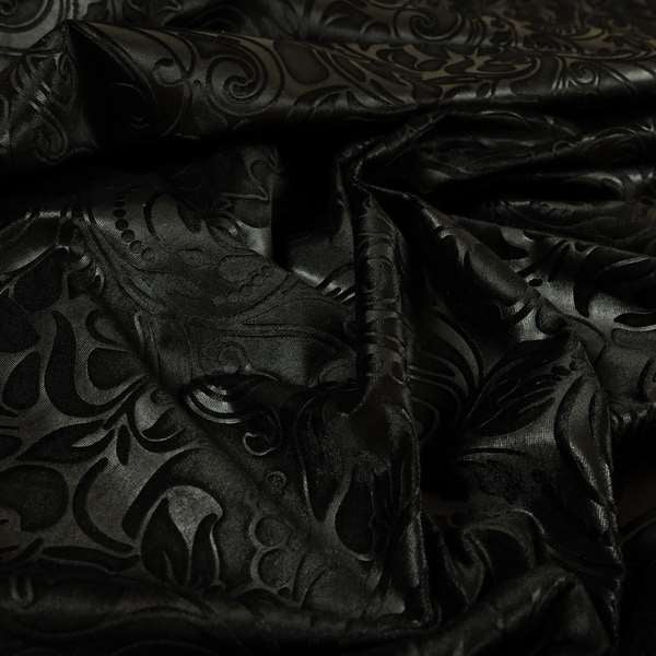 Delight Shiny Floral Embossed Pattern Velvet Fabric In Black Colour Upholstery Fabric CTR-101 - Roman Blinds