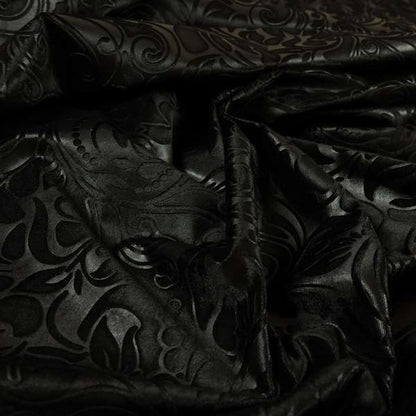 Delight Shiny Floral Embossed Pattern Velvet Fabric In Black Colour Upholstery Fabric CTR-101 - Made To Measure Curtains