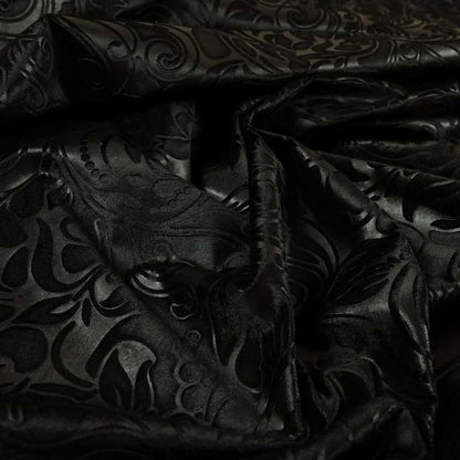 Delight Shiny Floral Embossed Pattern Velvet Fabric In Black Colour Upholstery Fabric CTR-101