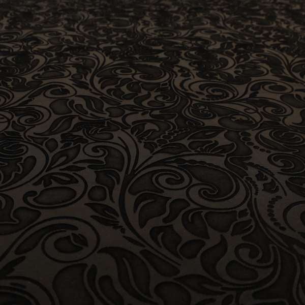 Delight Shiny Floral Embossed Pattern Velvet Fabric In Black Colour Upholstery Fabric CTR-101 - Roman Blinds